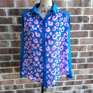 Umgee Hi Lo Semi Sheer Leopard Print Shirt Small
